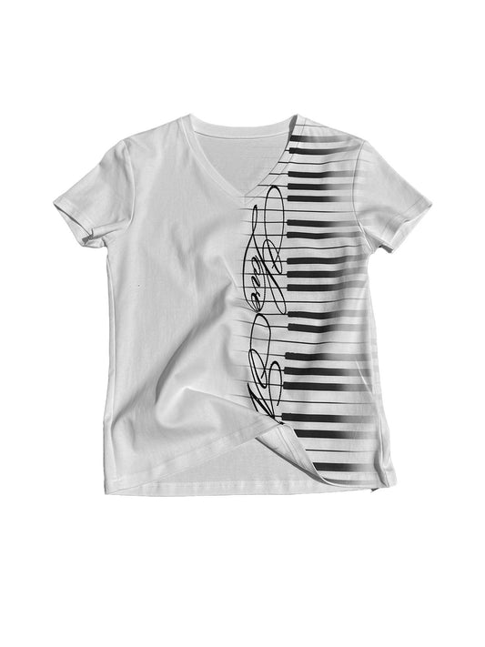 프린트 브이넥 티셔츠