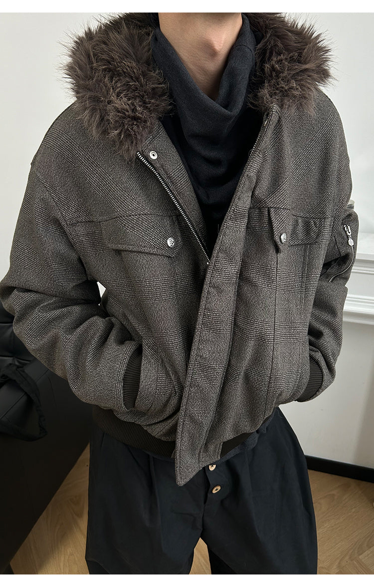 Cotton jacket with fur hood