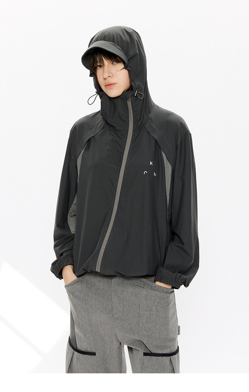 Diagonal Zip Hooded Sun Protection Jacket