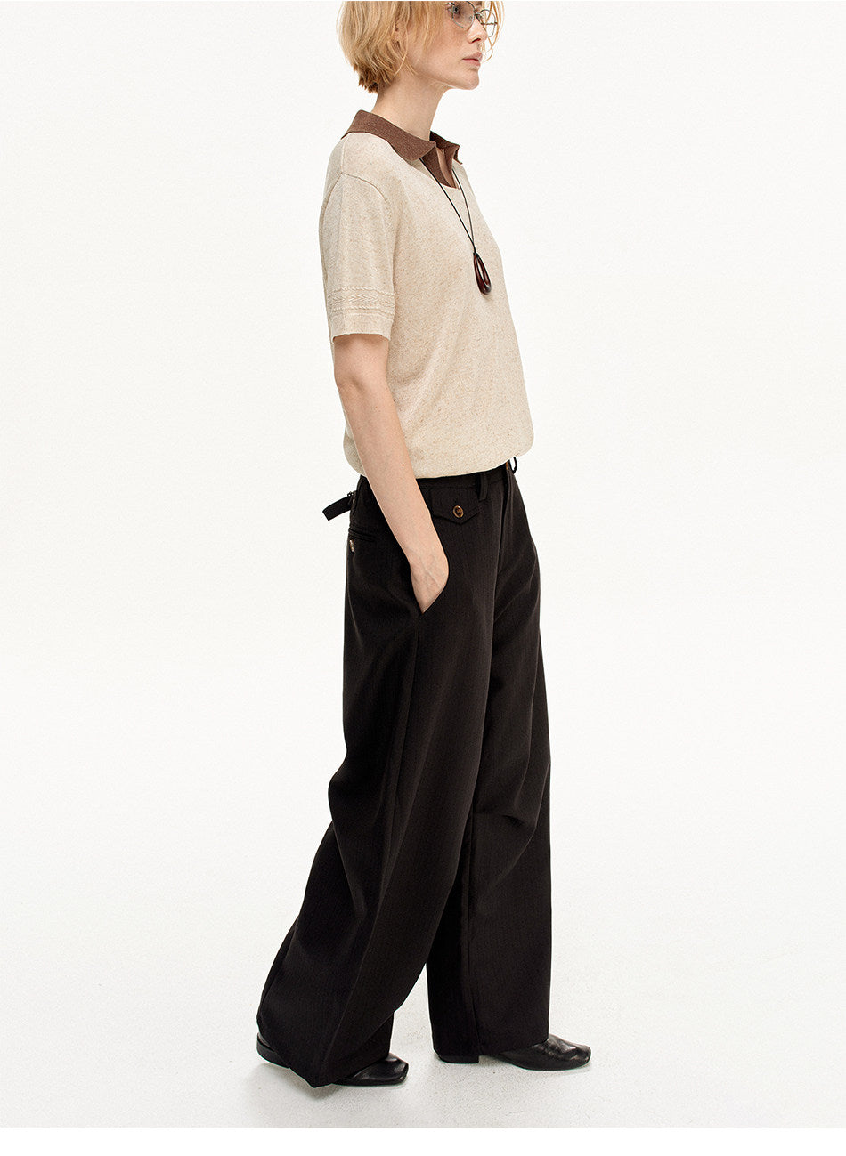 Wide-Leg Vertical Stripe Casual Pants