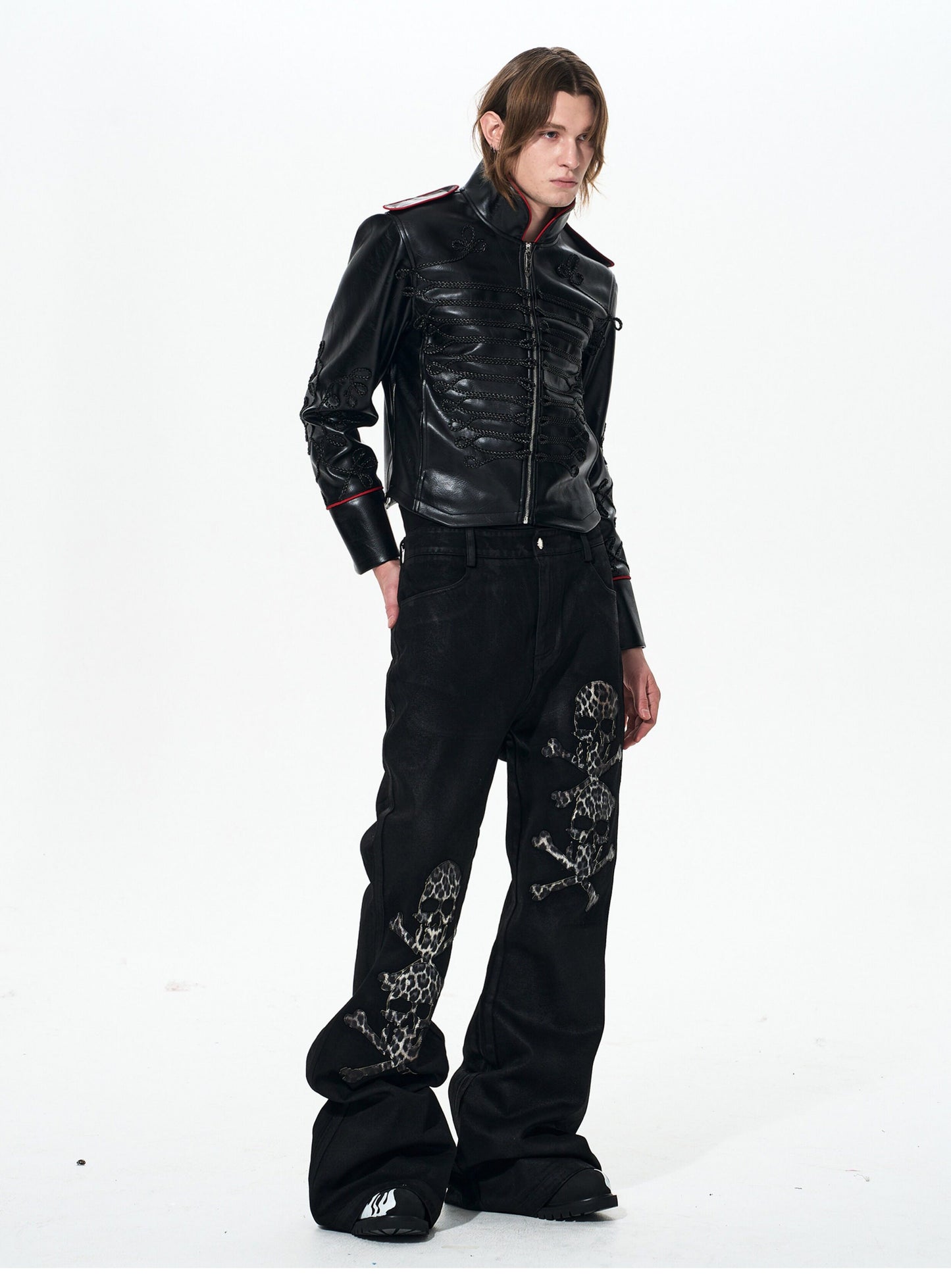 Rope Embroidery Leather Jacket
