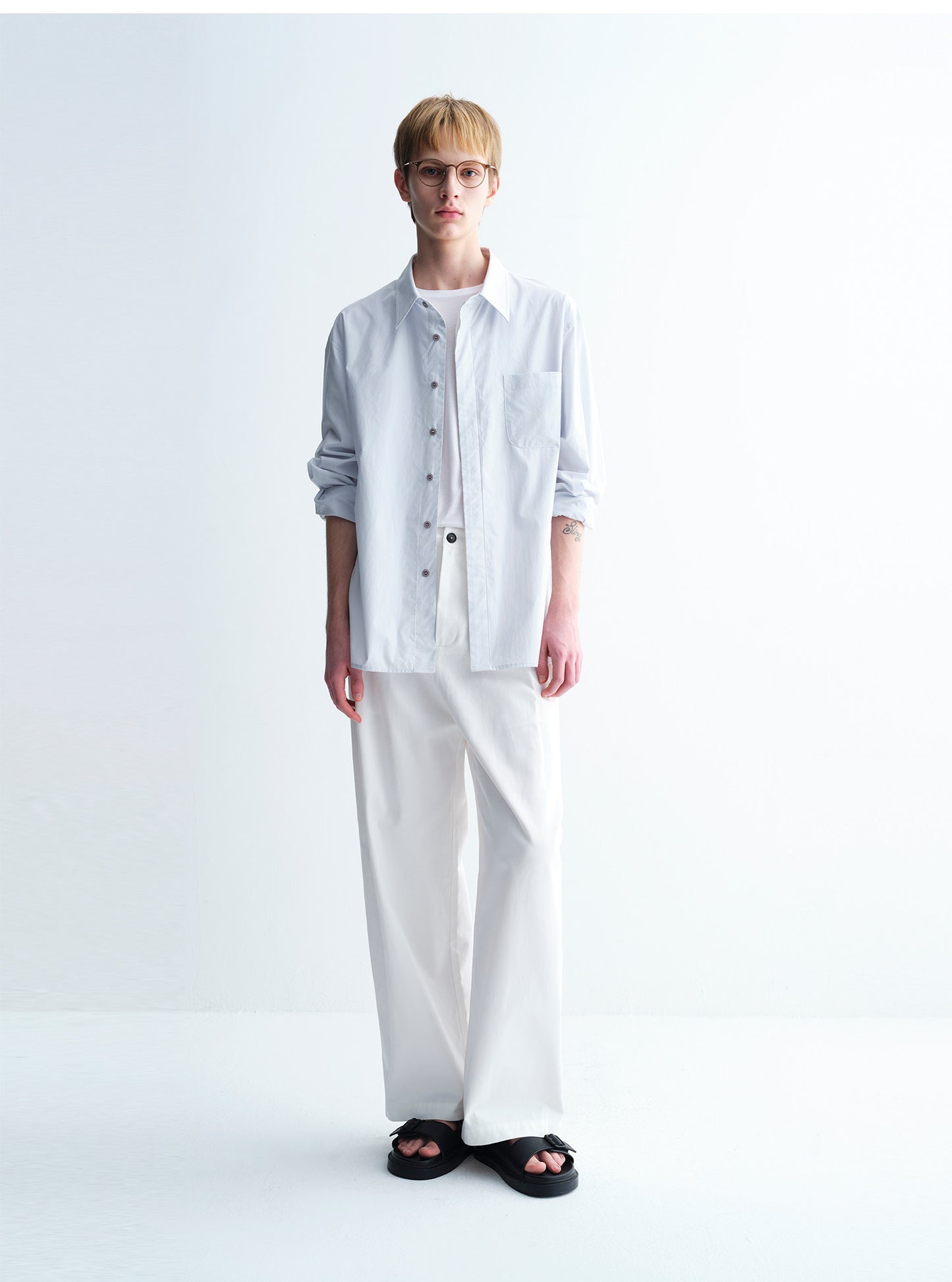 Cotton Textured Wide-Leg Pants