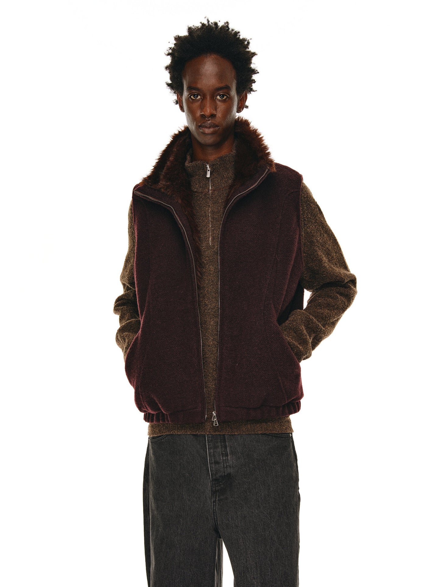 Fur Collar Stand Collar Vest