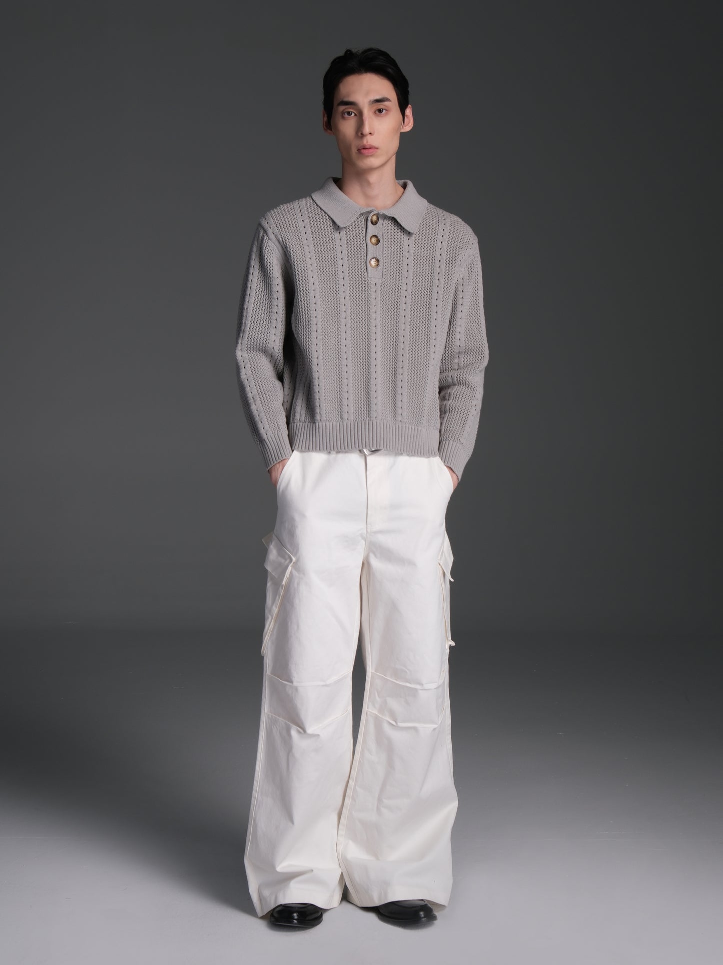 Diagonal Pockets Wide Casual Pants