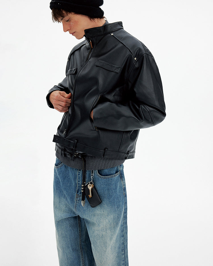 Deconstructed PU Leather Jacket