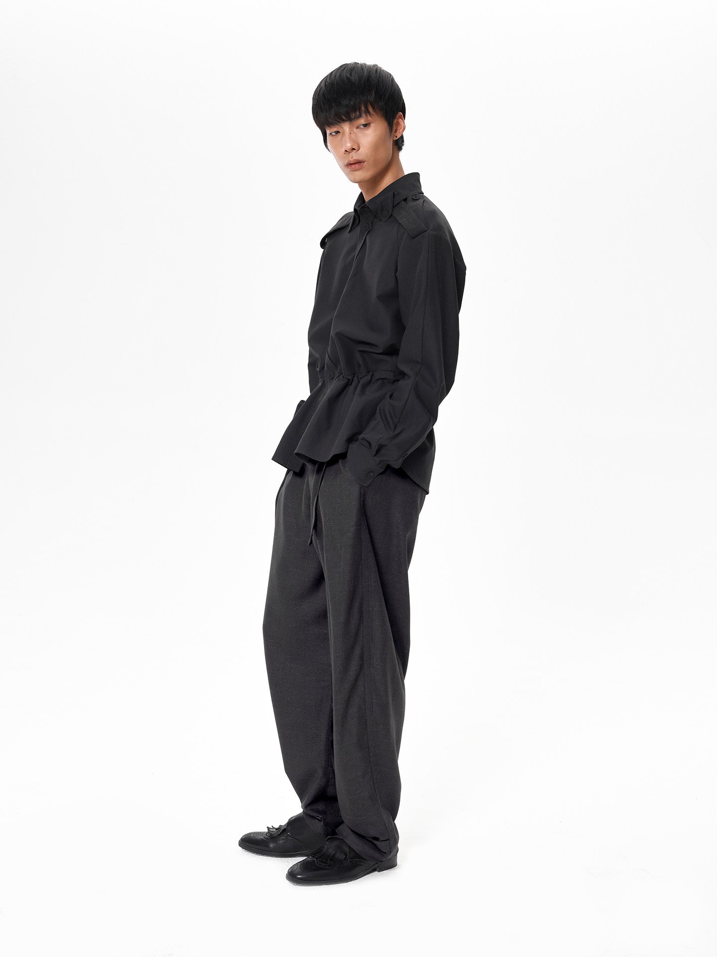 Linen-textured Casual Pants