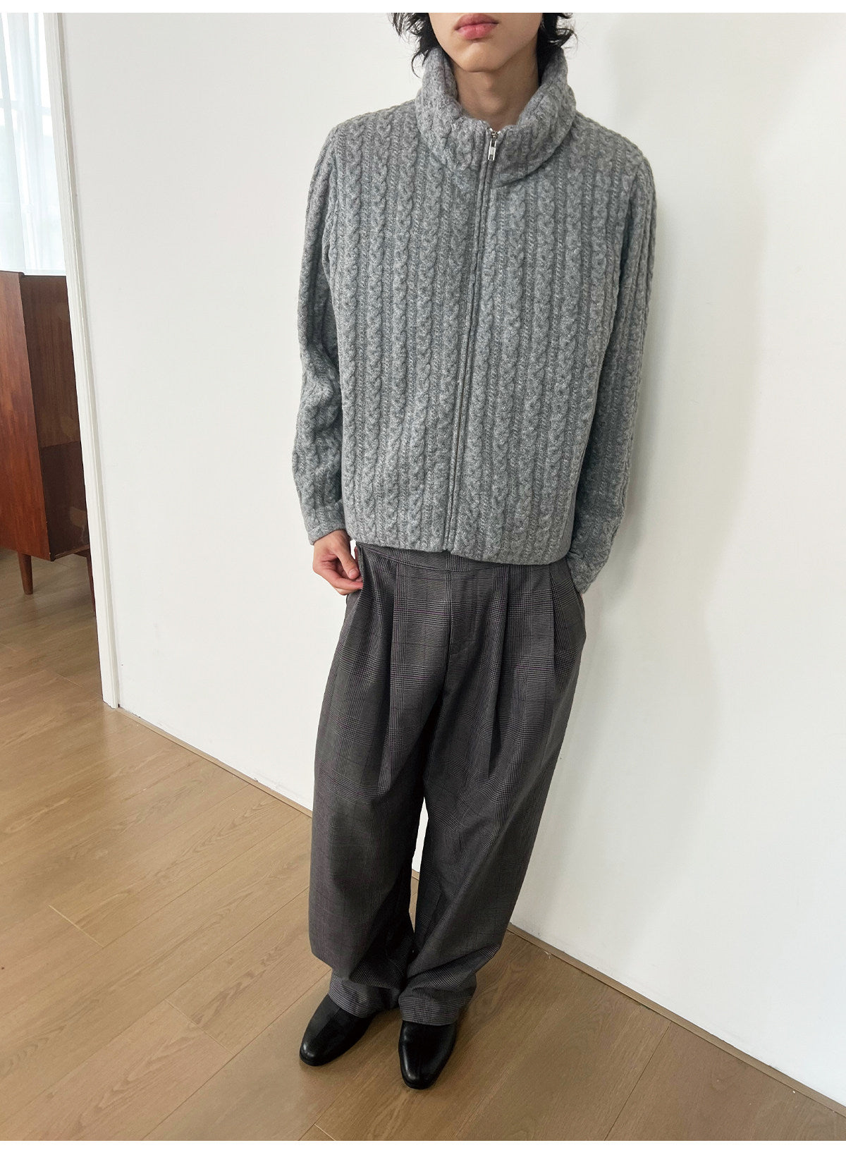 Checkered Double-Tuck Casual Pants