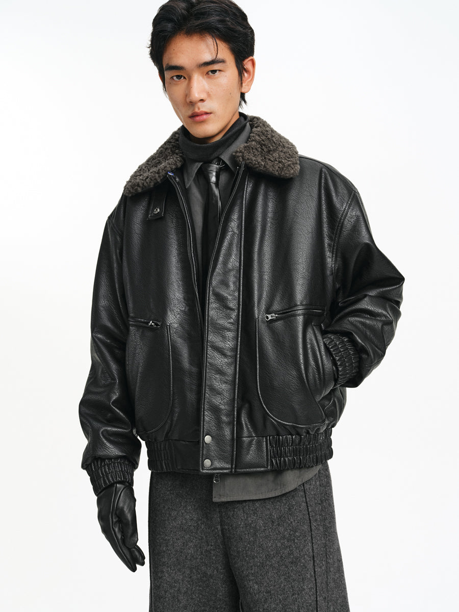 Detachable Collar PU Leather Jacket