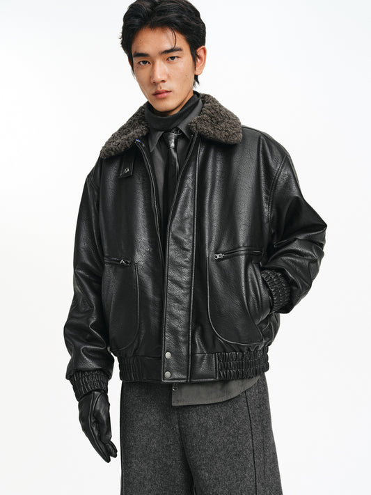 Detachable Collar PU Leather Jacket