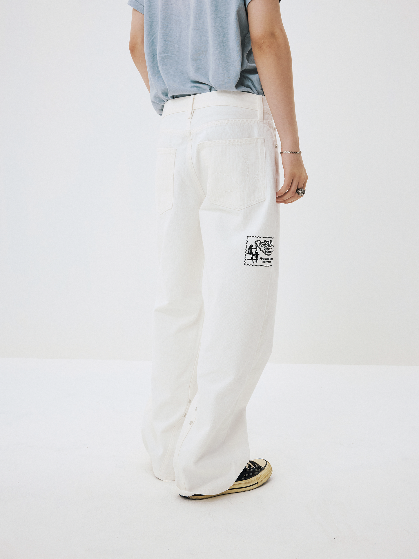 Twist-Stitch Embroidered Riveted Denim Pants