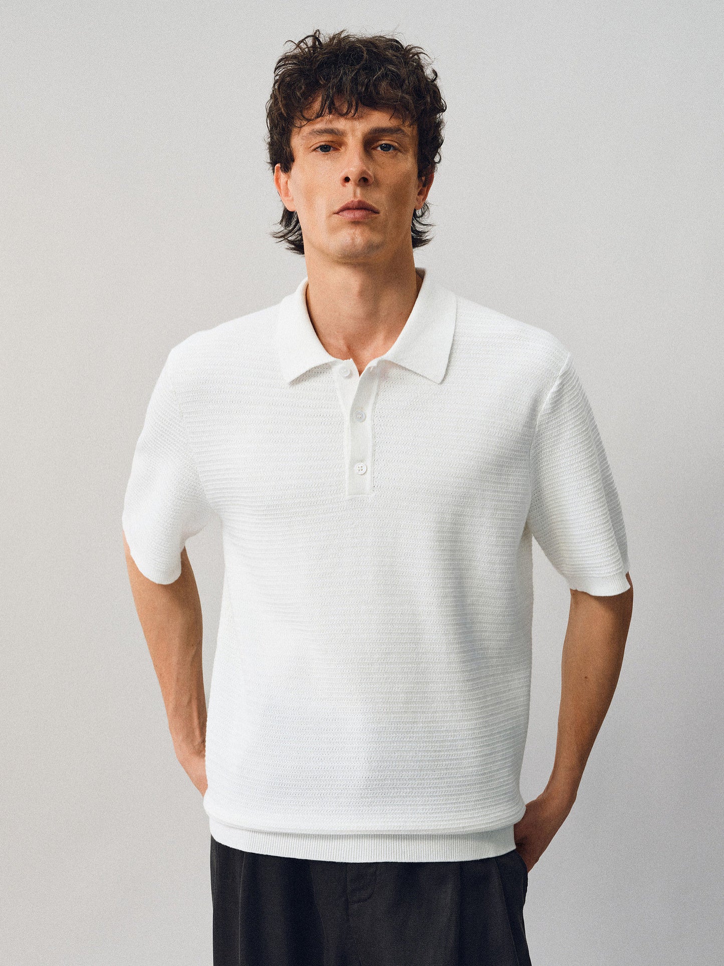 Textured Wool Polo Shirt