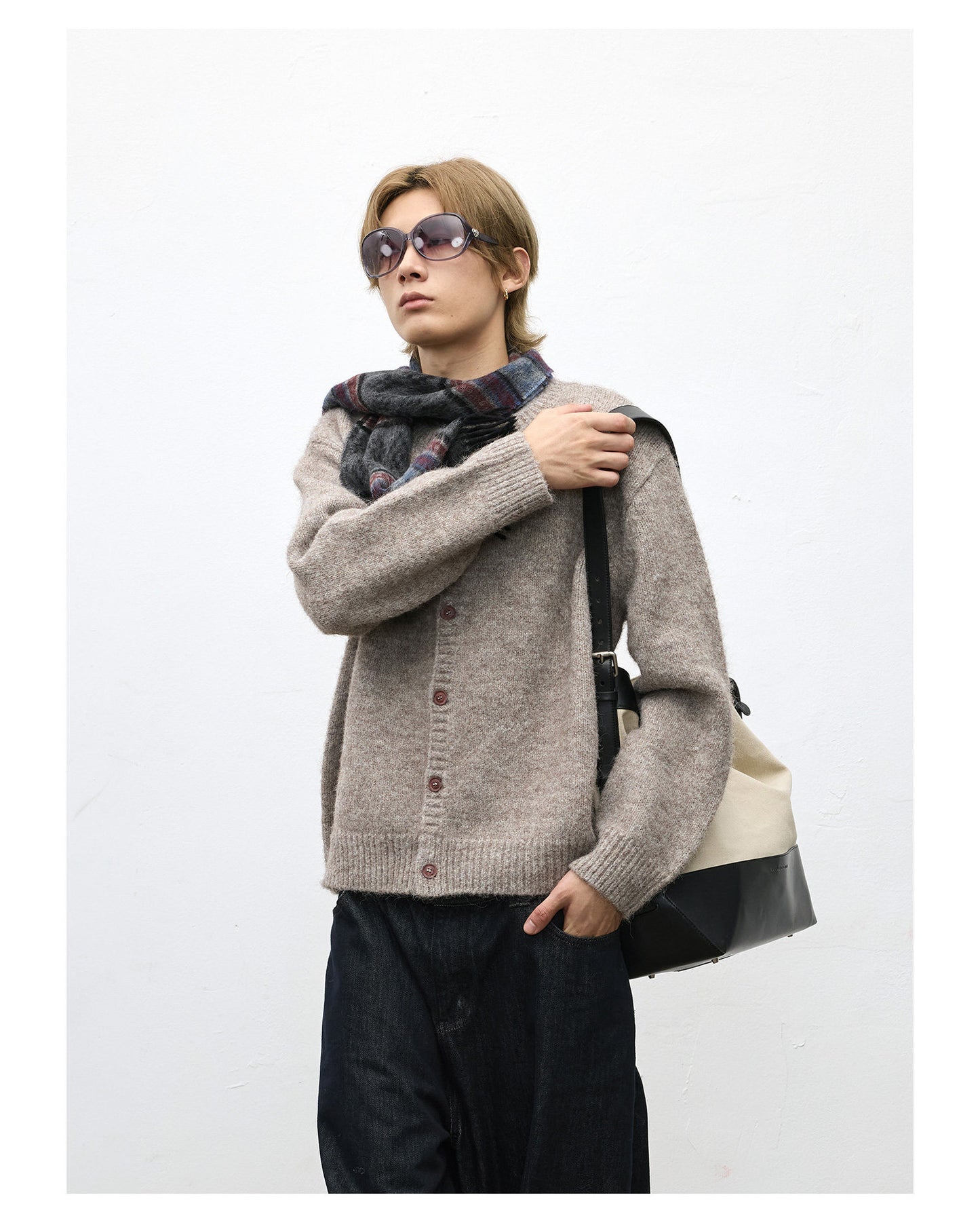 Loose-Fit Crew Neck Cardigan