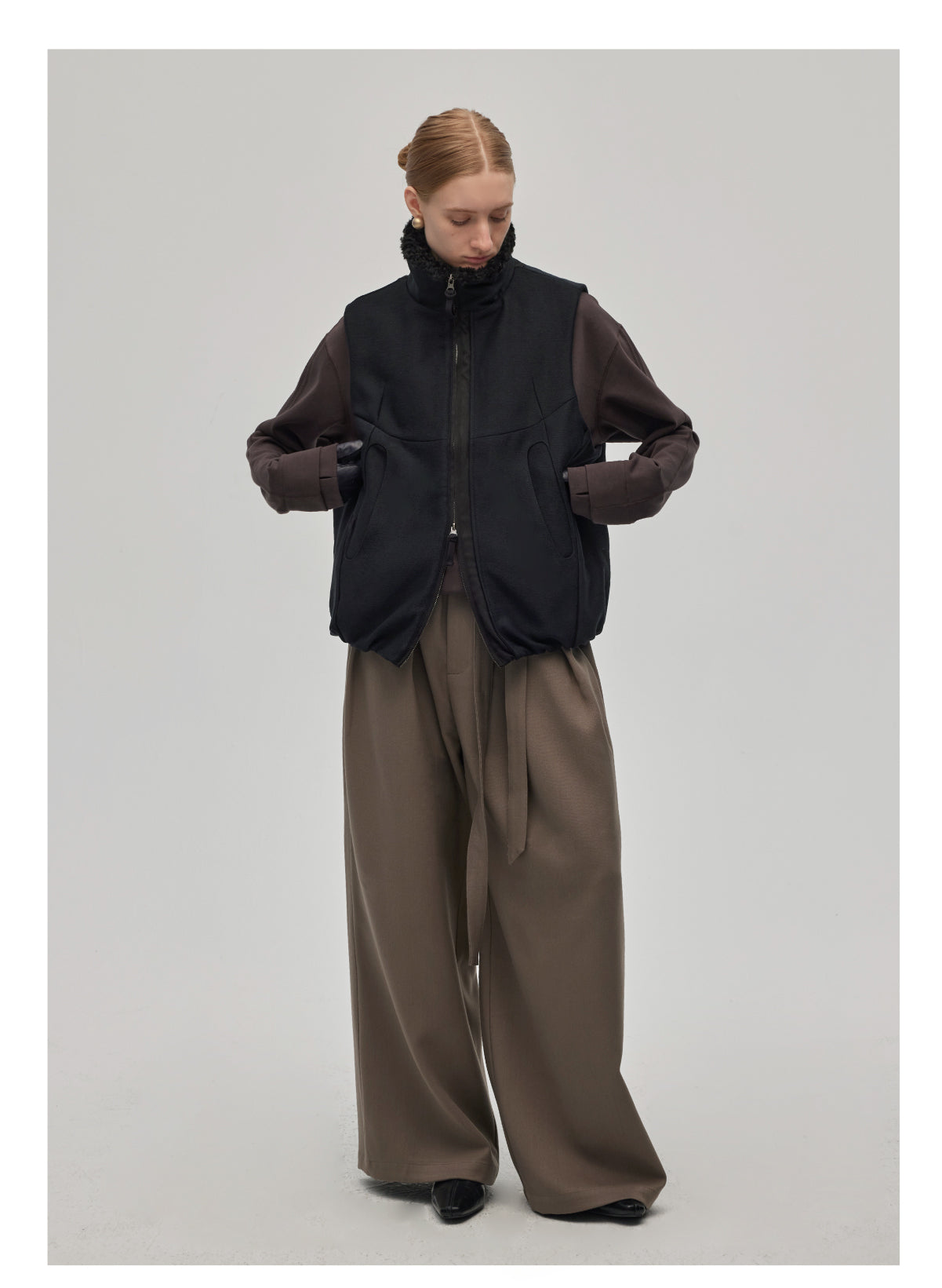 Wool Stitch Fur Collar Vest