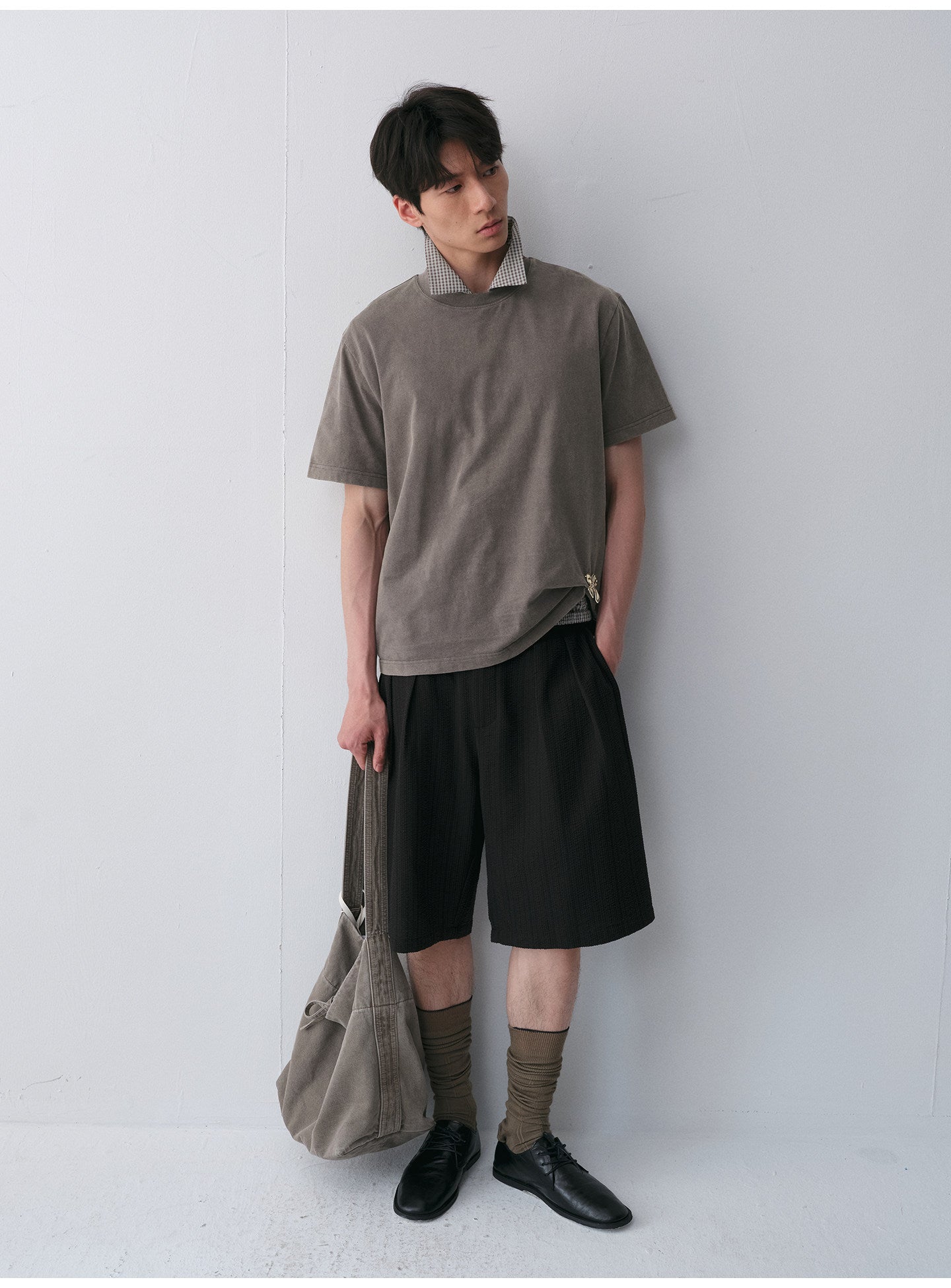 Seersucker Double-Pleated Shorts