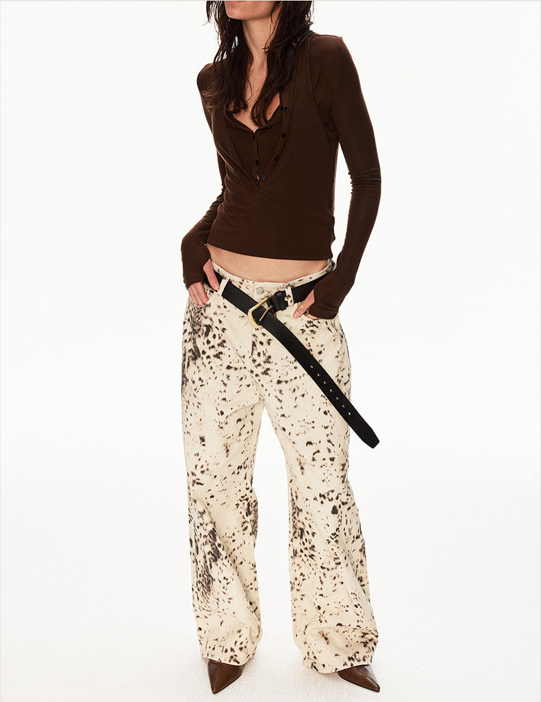Distressed Leopard-Print Jeans