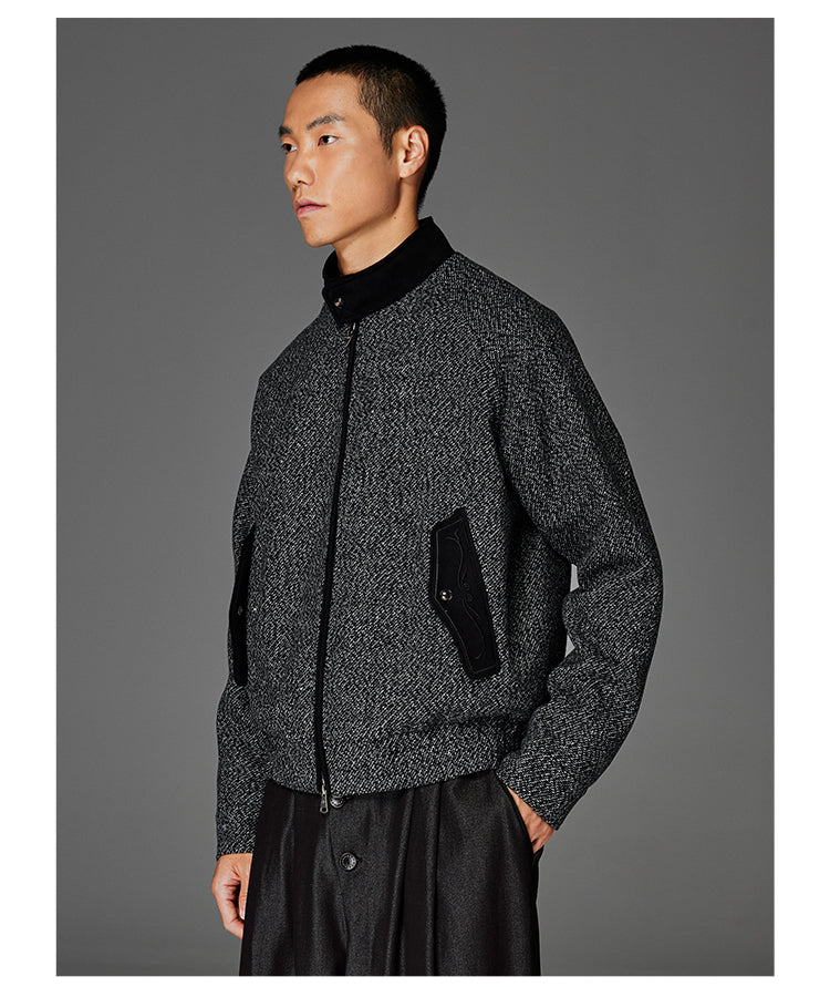 Embroidered Wool Harrington Jacket