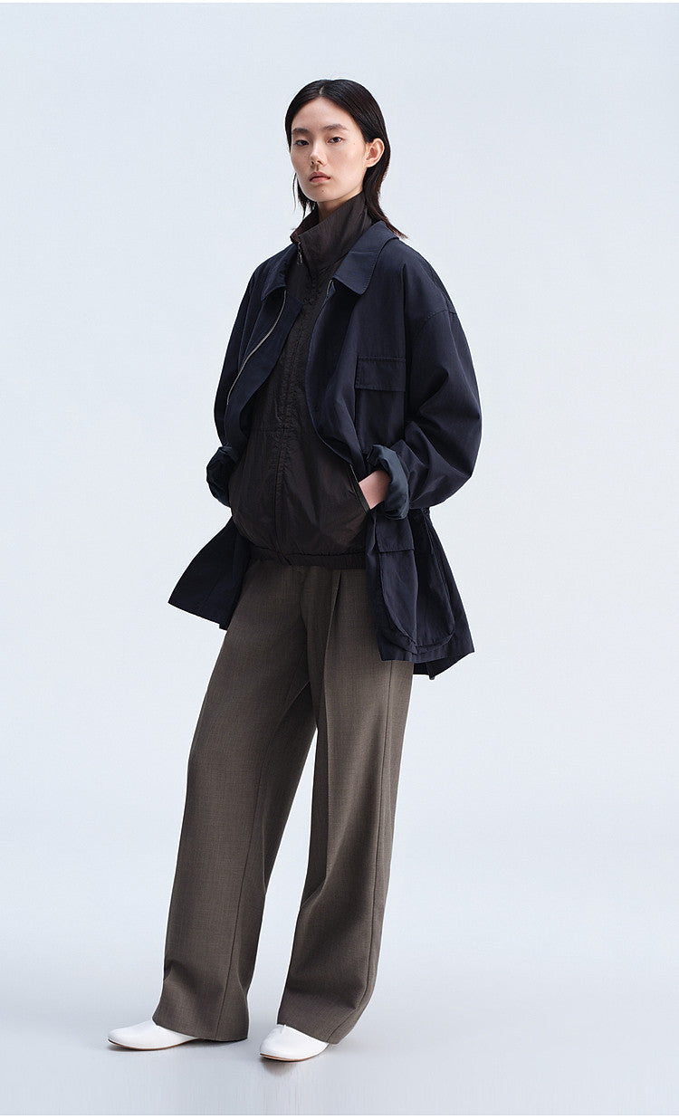 Work Jacket with Waist Drawstring and Relaxed Fit