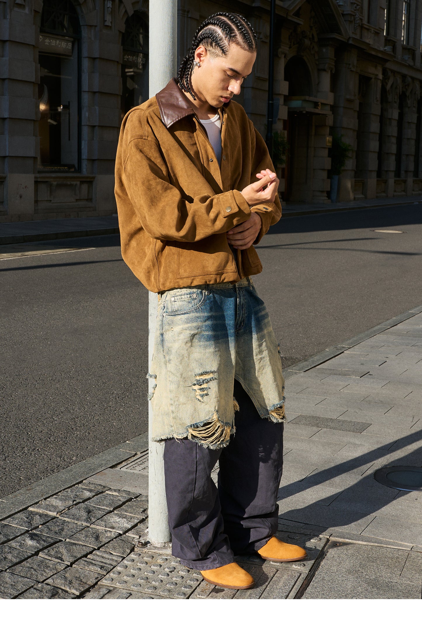 Faux Two-Piece Denim Pants