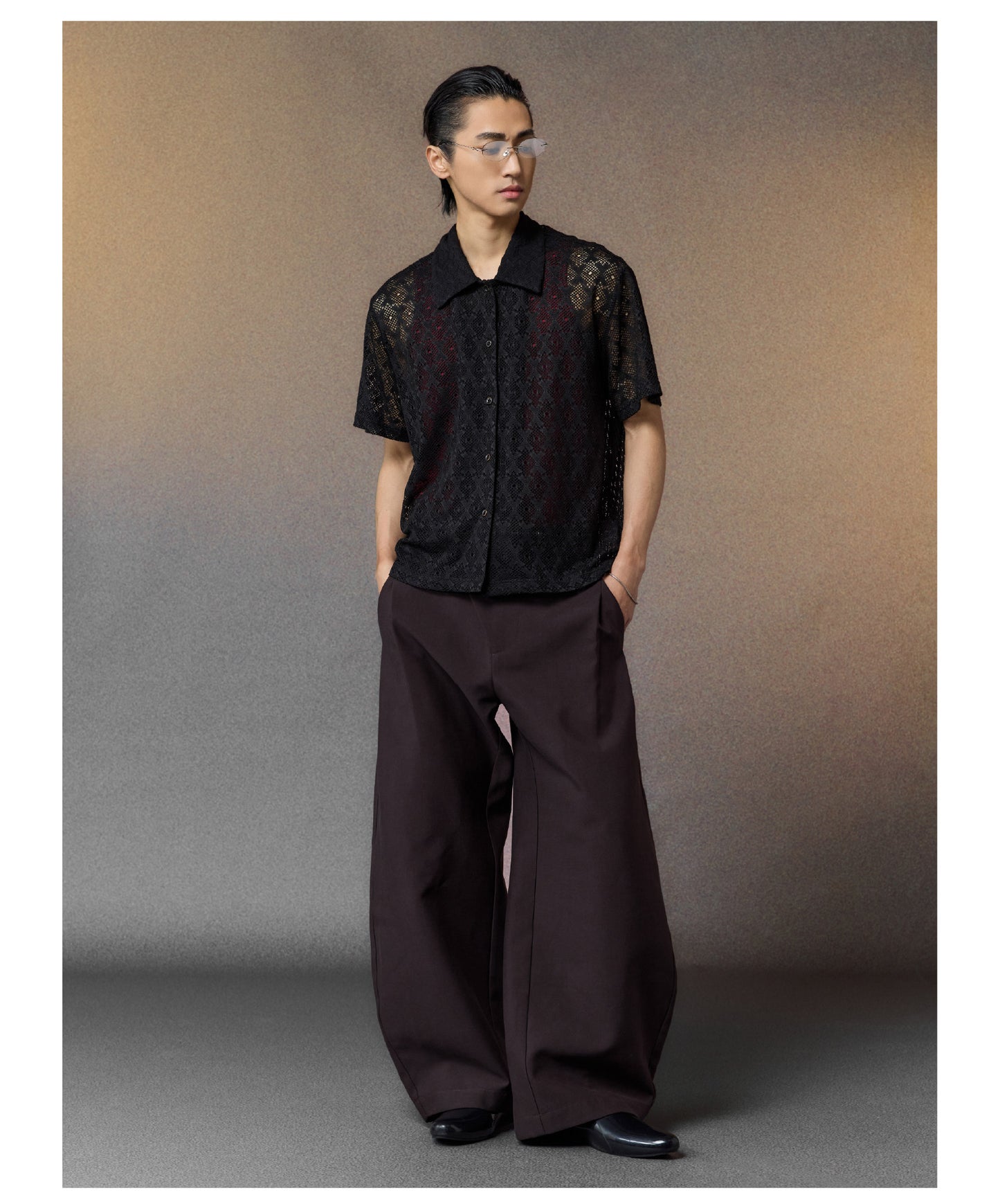 Diamond-Textured Hollow-Knit Shirt