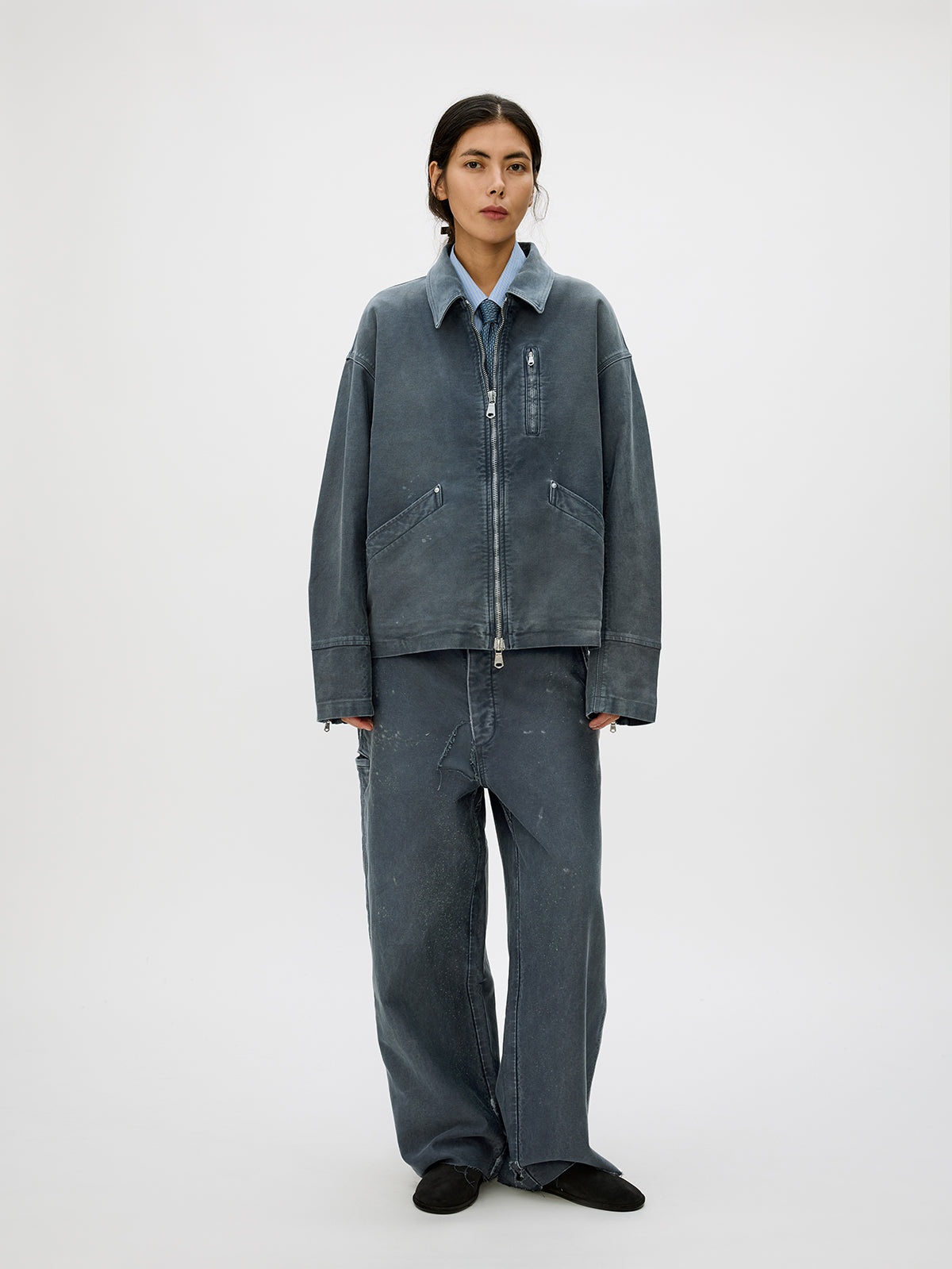 Distressed Zipper Short Jacket