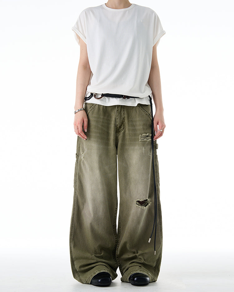 Damaged wash gradient jeans