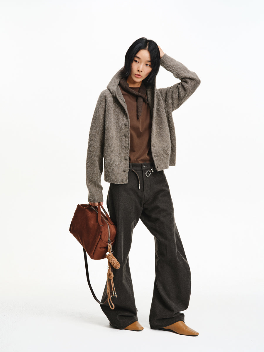 Hooded button-down cardigan