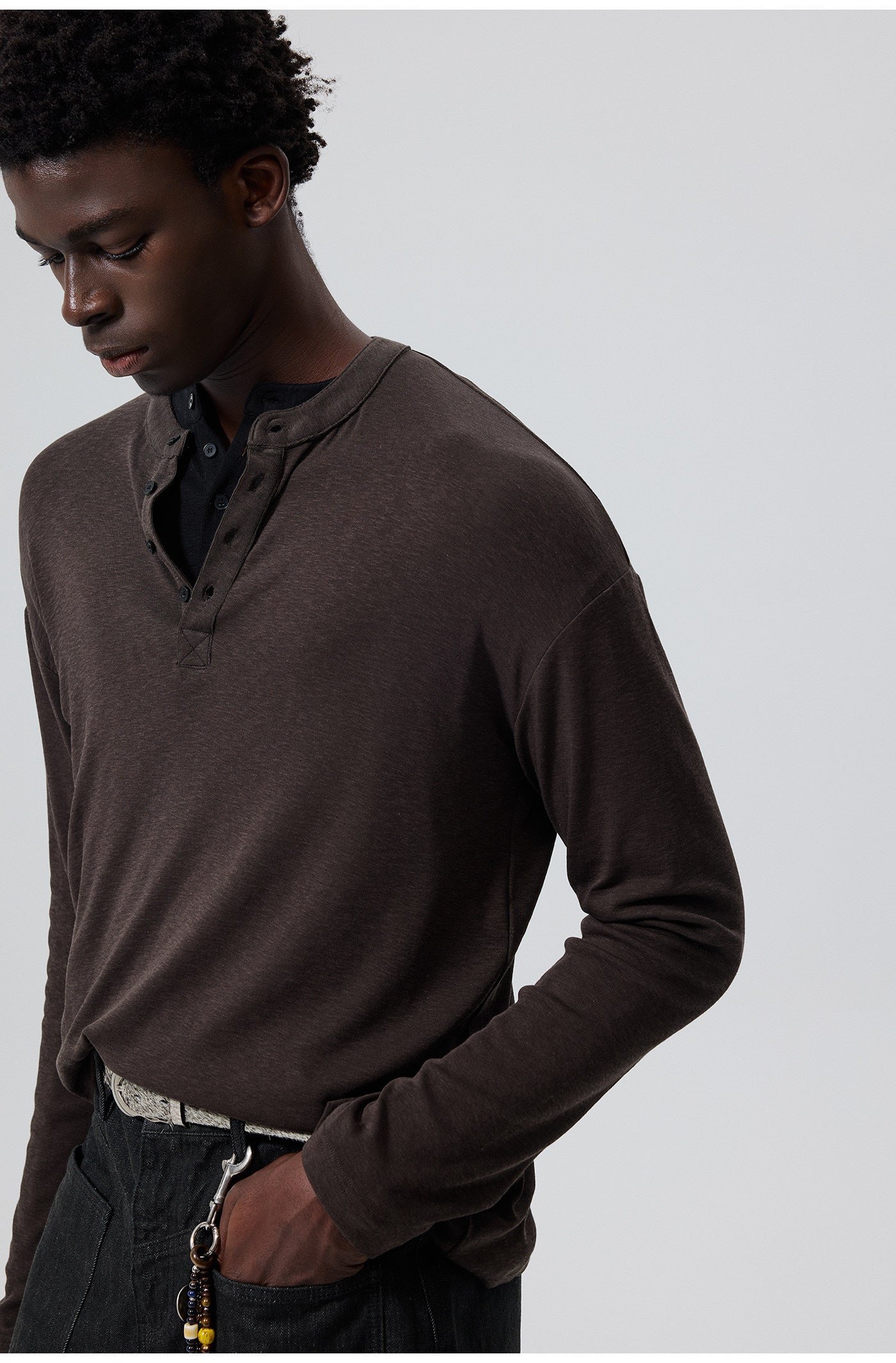 Cotton Blend Henley Collar T-Shirt