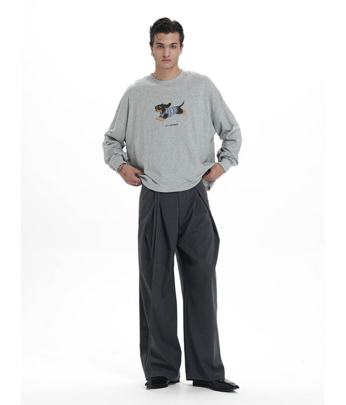 High-Waisted Double-Pleated Casual Pants