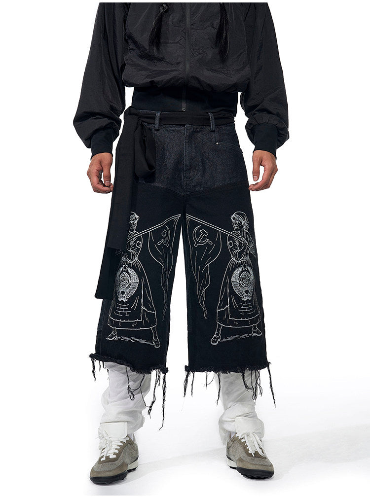 Embroidered Tassel Cropped Jeans