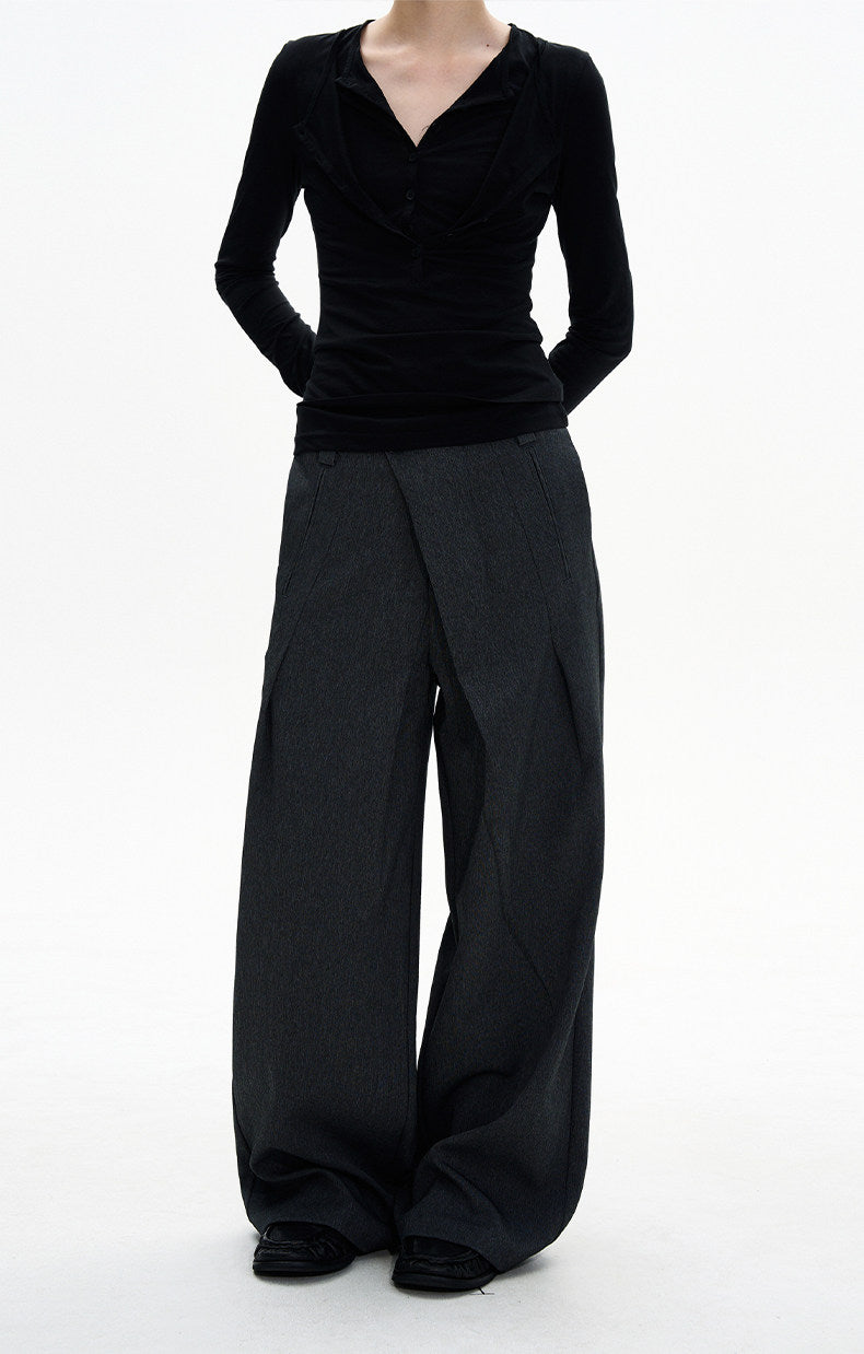 Diagonal-Pocket Relaxed Fit Casual Pants