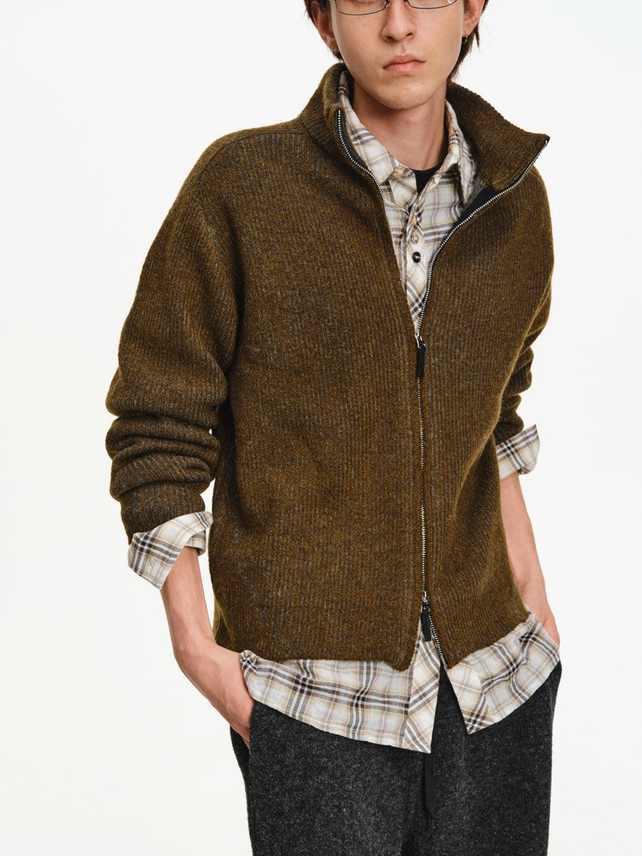 Contrast Textured Rib Cardigan