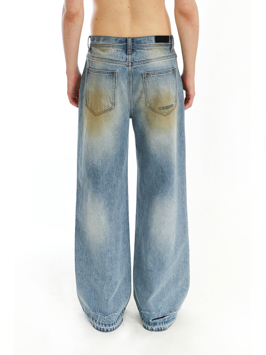 Mud-dyed washed casual jeans