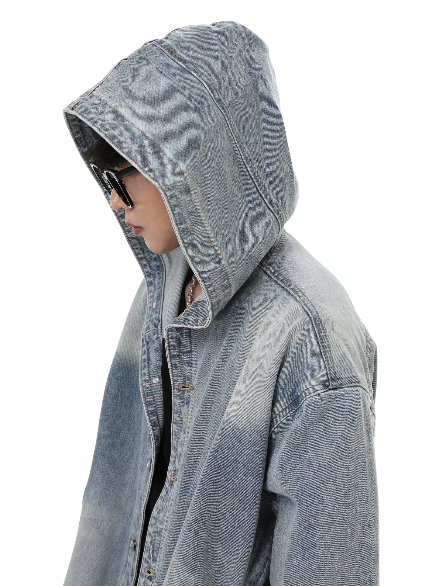 Loose Fit  Washed  Hooded Denim Jacket