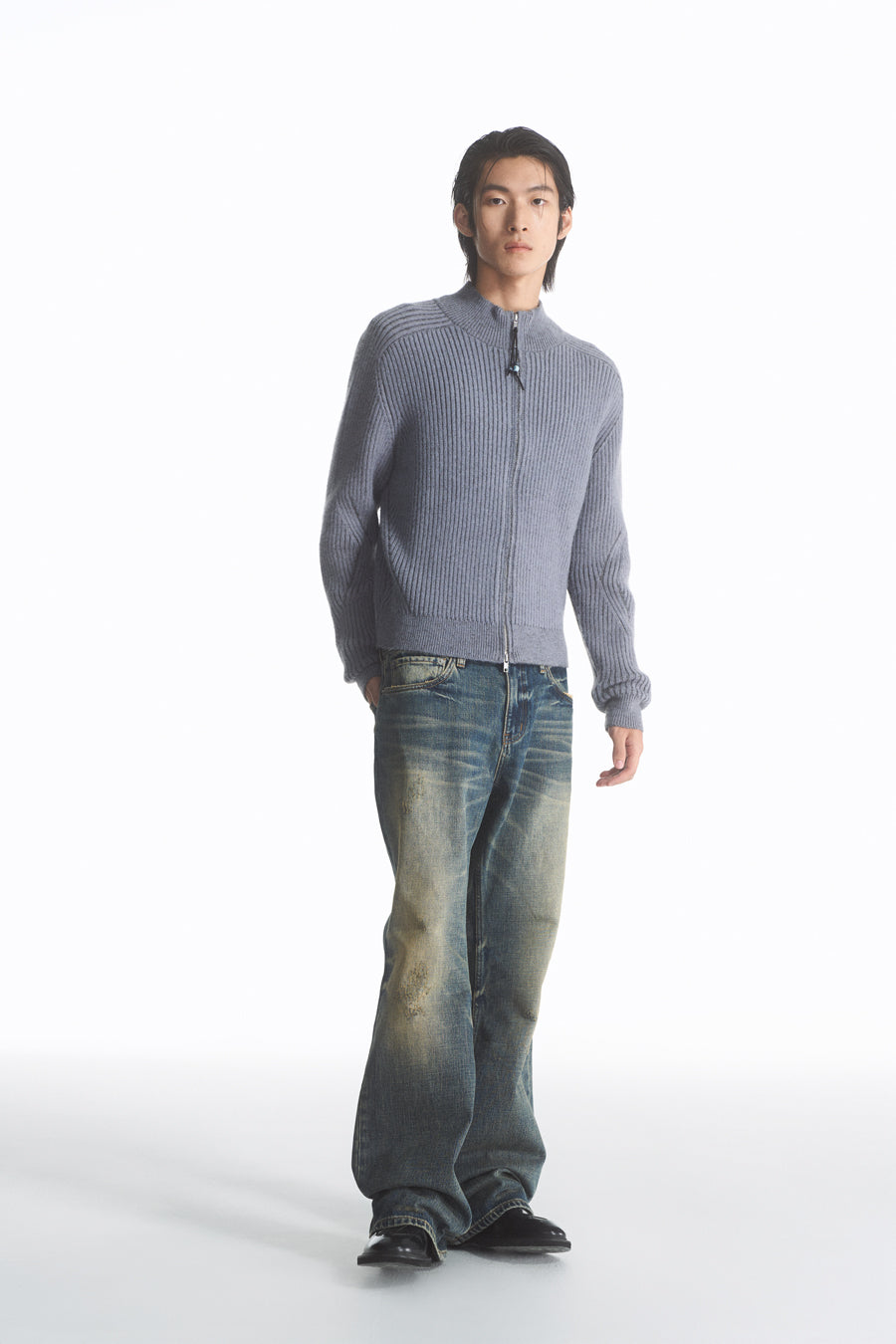 Ribbed Double Zipper Cardigan