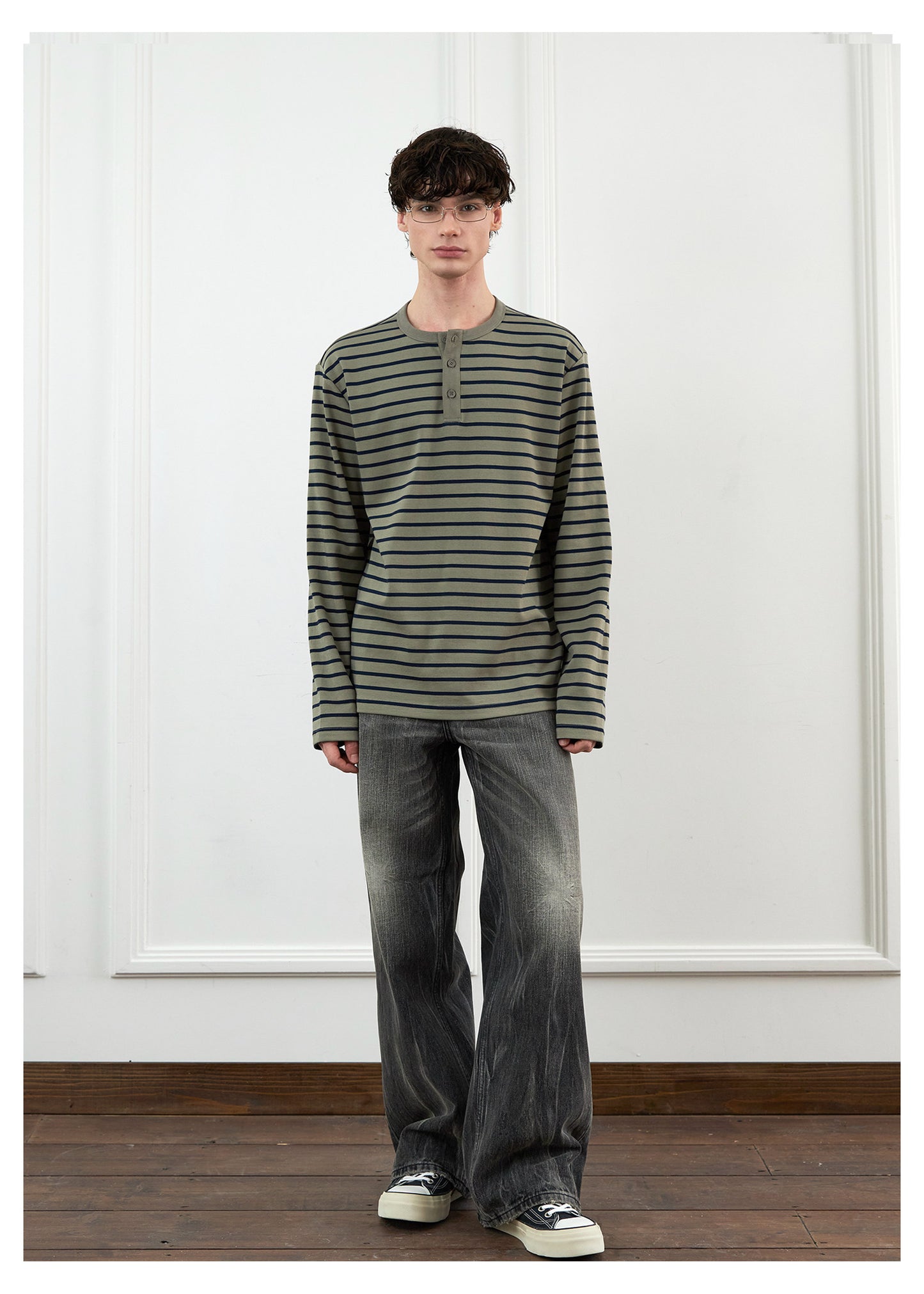 Striped Henley Collar T-Shirt