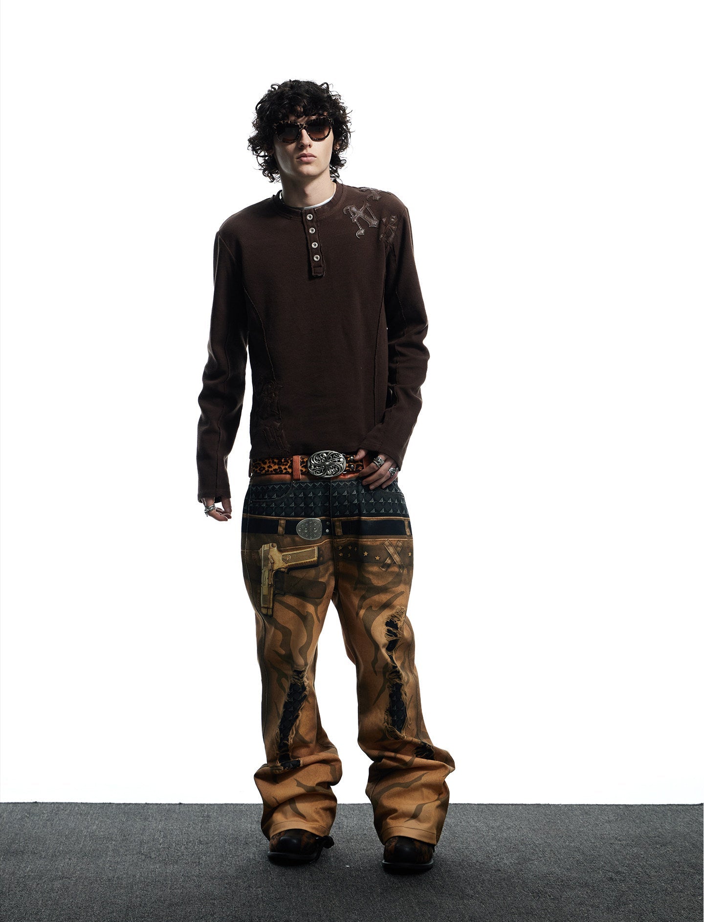 Street Style Waffle Henry Neck T-Shirt