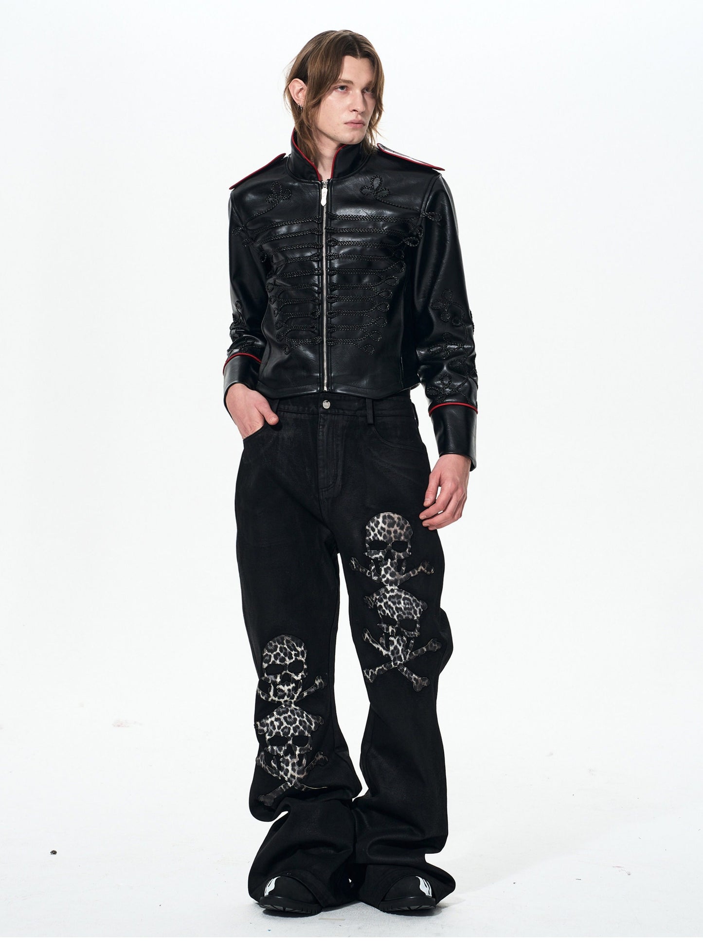 Rope Embroidery Leather Jacket