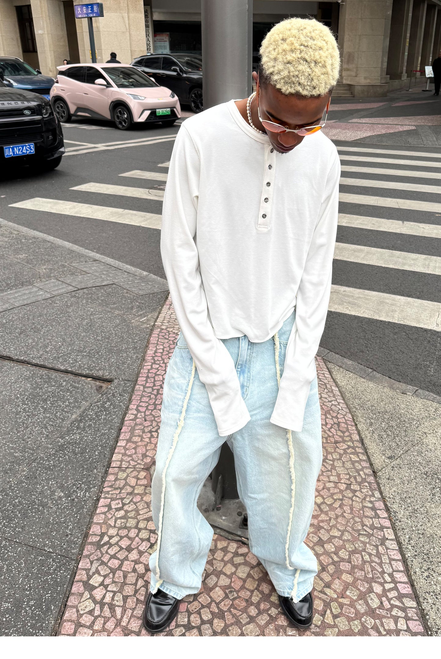 Wash-treated Patchwork Denim Pants