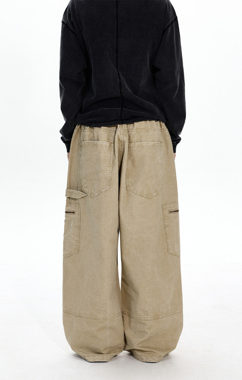 Distressed Finish Pleated Design Casual Pants
