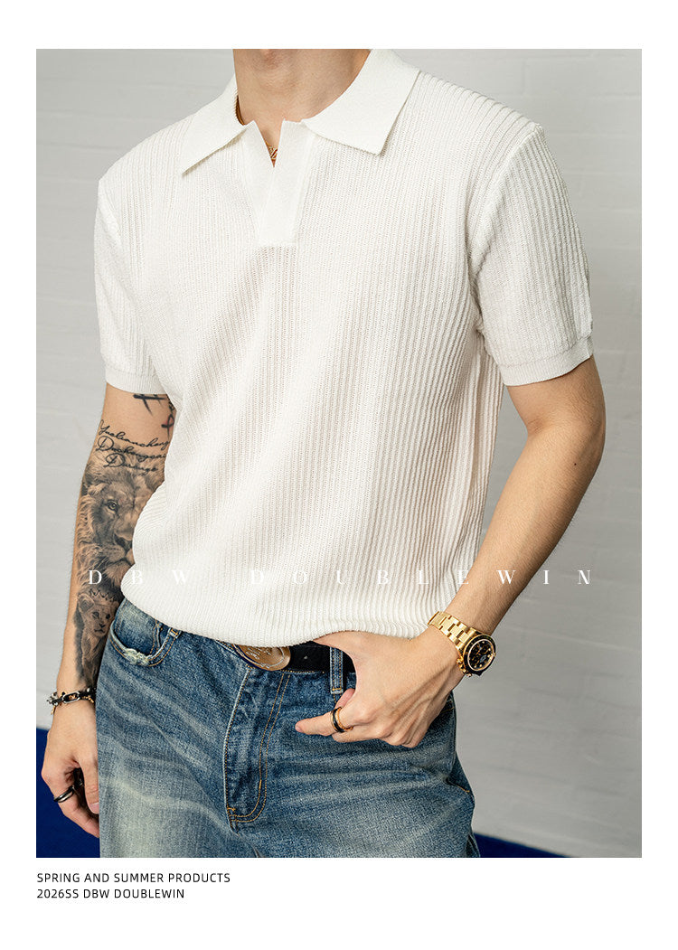 Simple Relax Solid Polo Knit Shirt