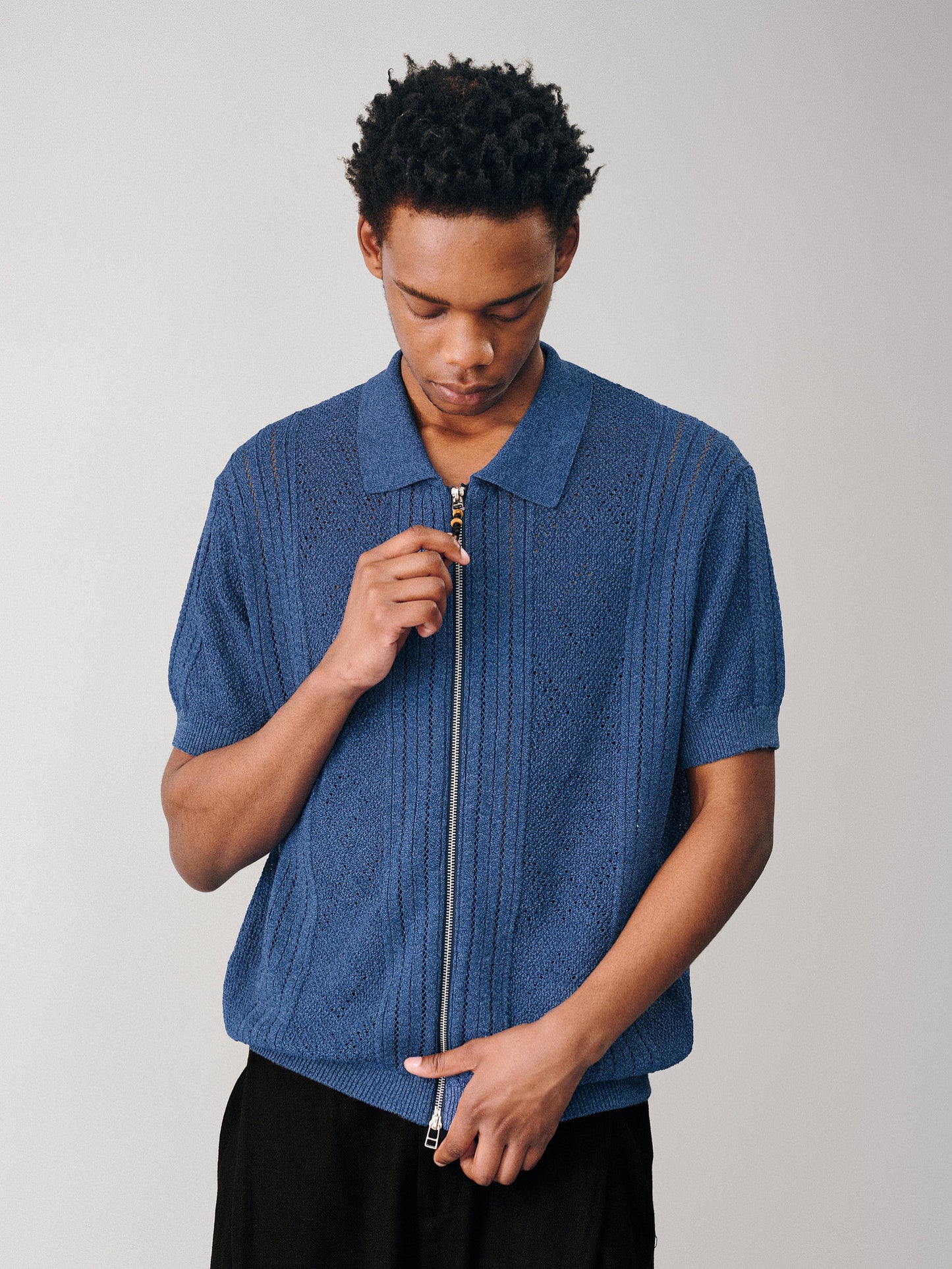 Openwork Knit Zipper Cardigan