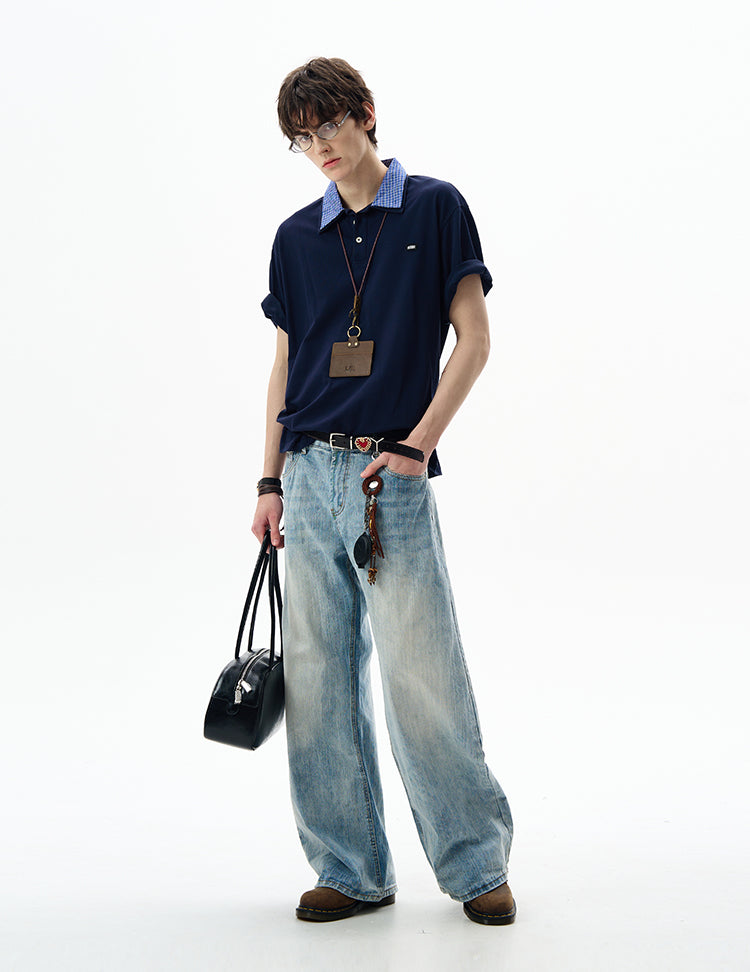 Retro Stitch Double Collar Polo Shirt