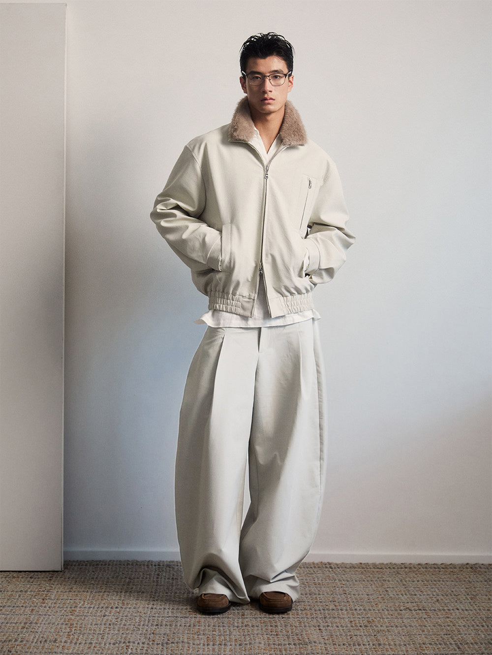 High-Waisted Single-Breasted Casual Pants