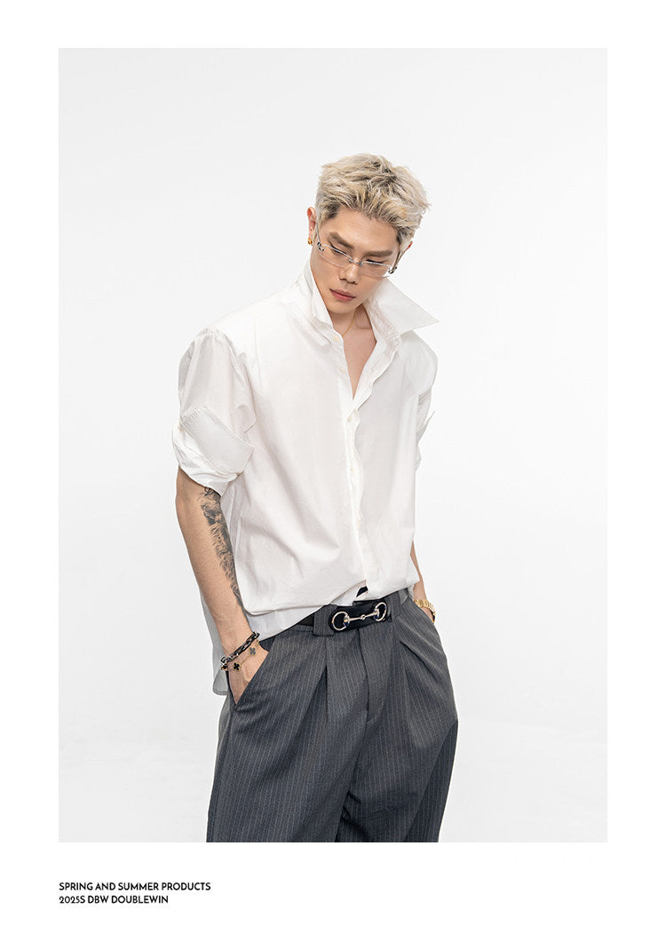 롤업 슬리브 와이드 셔츠