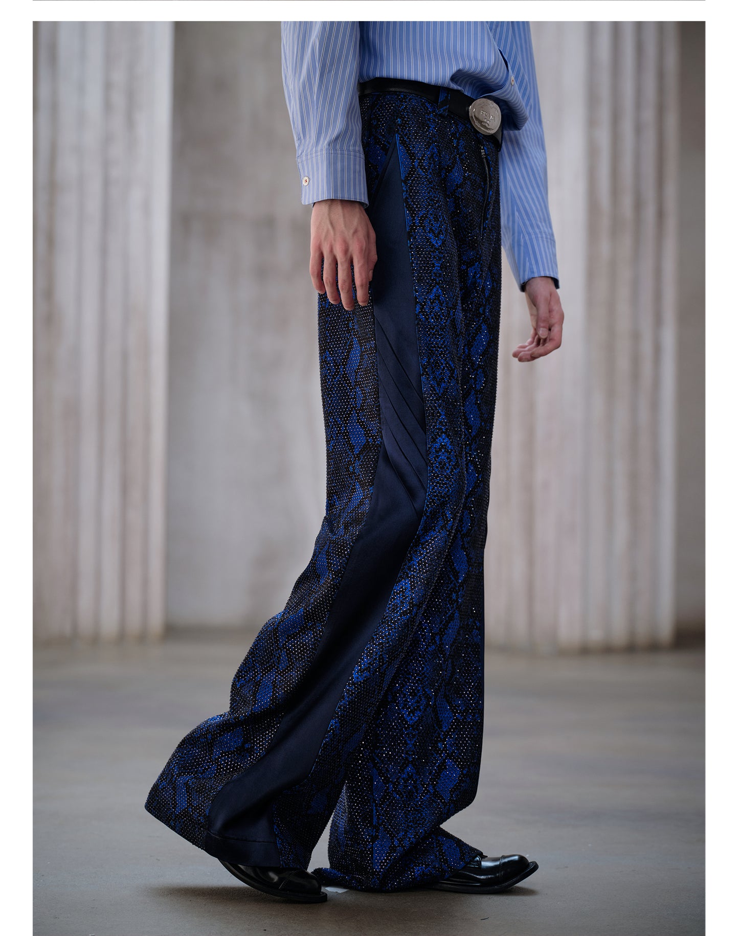 Double-Breasted Snake Print Pants