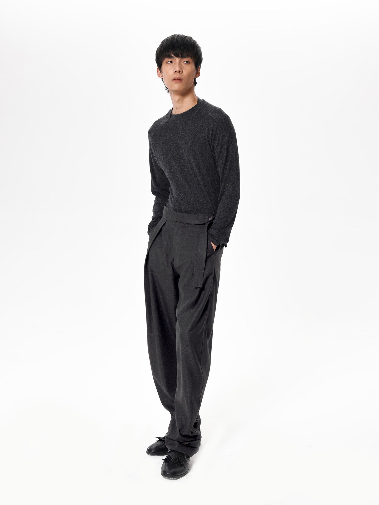 Linen-textured Casual Pants