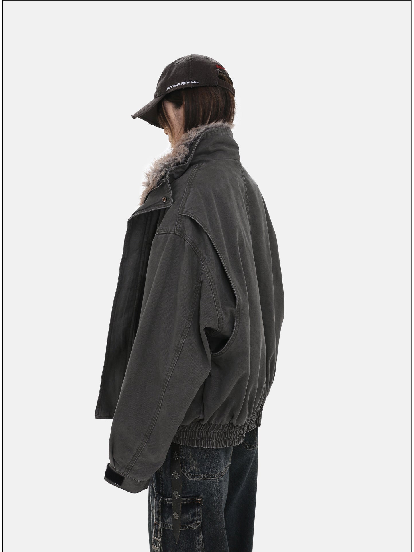 Detachable fur collar jacket