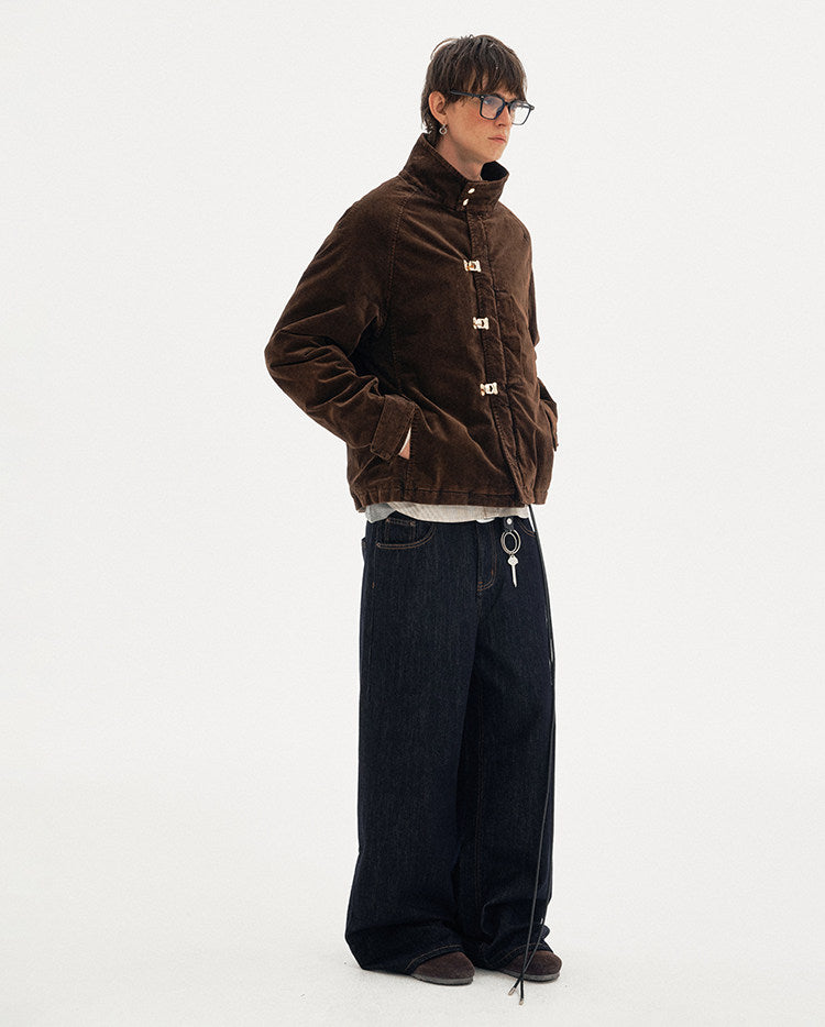 Metal Buckle Stand Collar Cotton Jacket