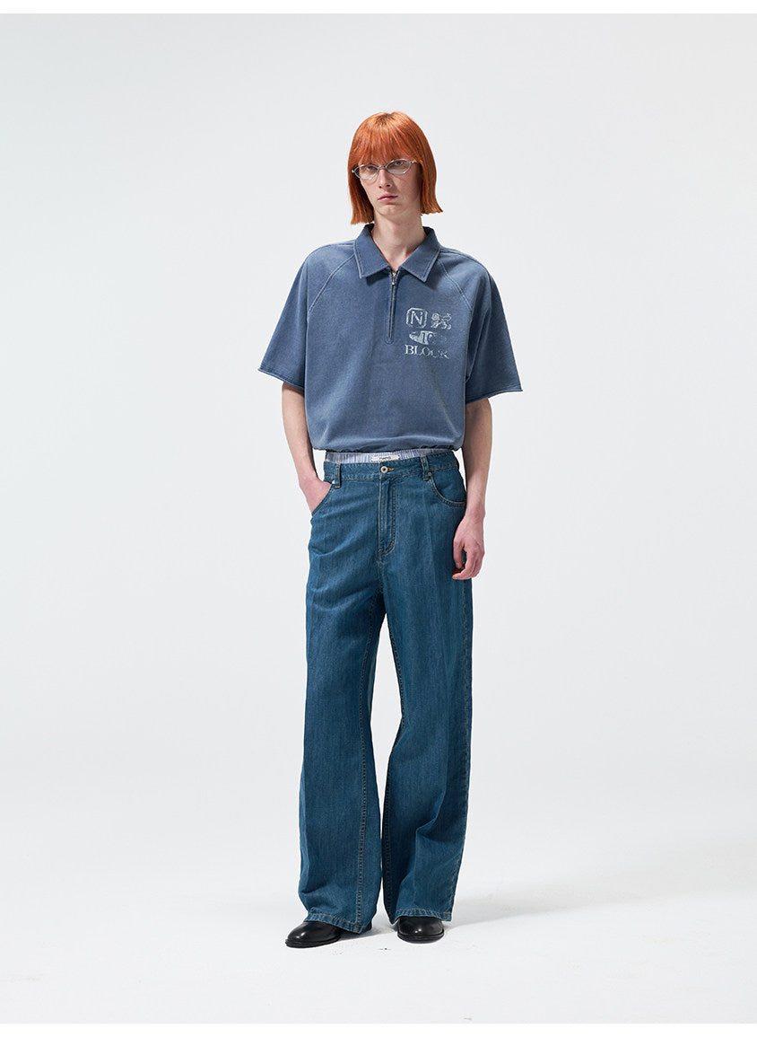 Open-Front Collar Polo Shirt