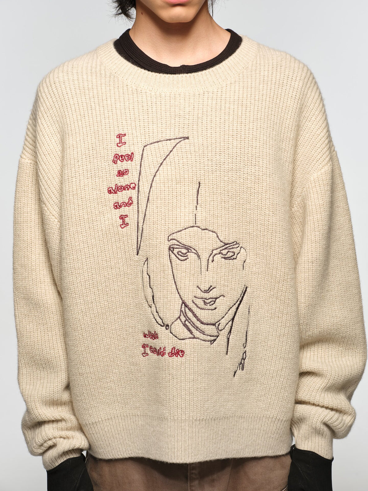 Wool Round-Neck Sweater with Embroidery
